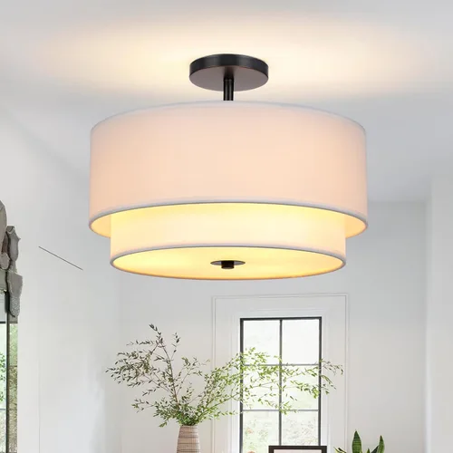 Vista 11 de FRIDEKO HOME Lámpara de techo semiempotrada de 3 luces, moderna, cerca del techo, con 2 capas de tela, para dormitorio, sala de estar, cocina