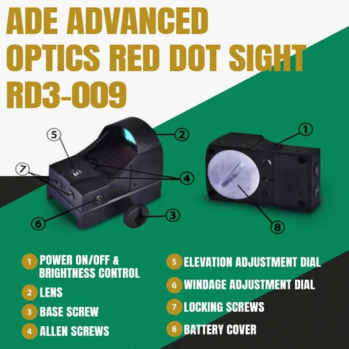 Vista 7 de Ade Advanced Optics RD3-009-2 Miras de punto rojo - Motion Awake - Impermeable y resistente a la niebla -Óptica para pistola S/N: RD3-009-2