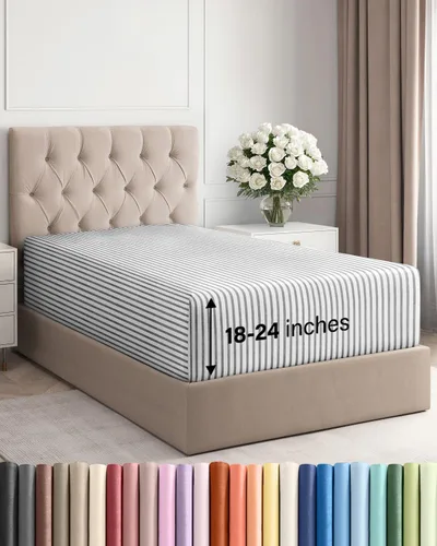 Vista 31 de Sábana bajera ajustable extra profunda Twin XL – Sábana bajera individual de lujo de hotel solamente – Se adapta fácilmente a colchones de 18 a 24