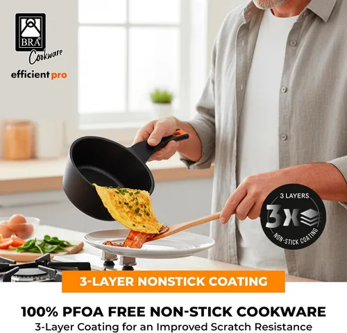 Vista 5 de BRA COOKWARE Efficient Pro Juego de utensilios de cocina de 10 piezas Aluminio fundido antiadherente 10 Pot & Pan Set w/ 2 Pots, 1 Sauté Pan, 2