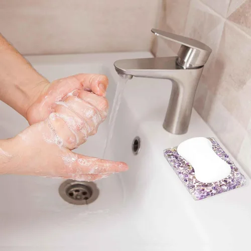 Vista 5 de Jabonera rectangular hecha a mano con piedras para decoración de ducha y baño, bandeja de jabón natural para mantener el jabón seco, accesorios