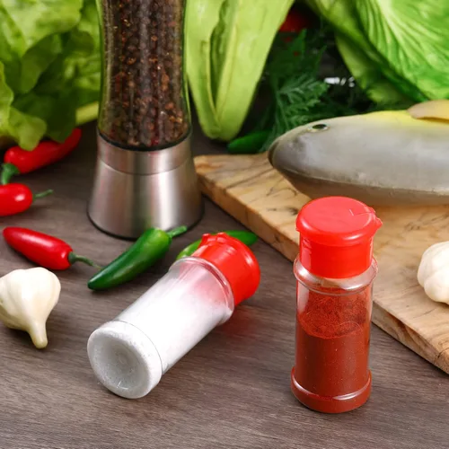 Vista 5 de 50 botellas de plástico de 3.5 onzas líquidas para especias con tapa, recipiente vacío transparente para almacenar hierbas, polvos, cocina