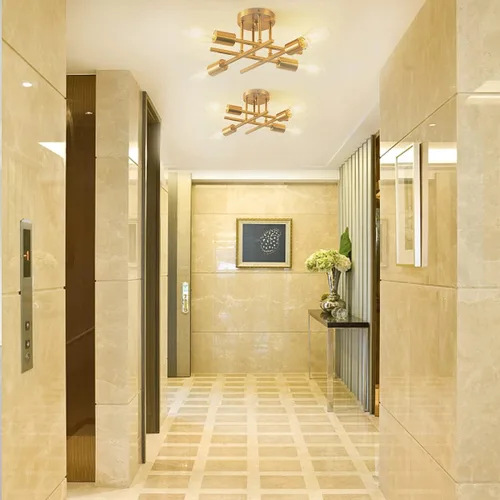 Vista 7 de Moderna lámpara de techo semiempotrada, 4 luces de casa de campo, montaje de techo dorado, luces de techo para interiores, para sala de estar