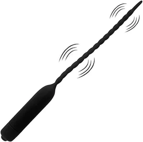 Vista 6 de Tapón uretral de silicona vibratorio con sonidos uretrales para el pene, dilatador masculino para masturbación uretral, negro (4.3 in)