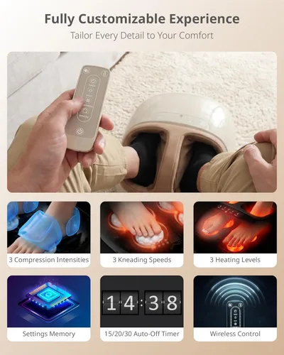 Vista 5 de Máquina masajeadora Shiatsu de pies con 3 niveles de calor, masaje profundo, compresión de aire, control remoto para fascitis plantar, neuropatía