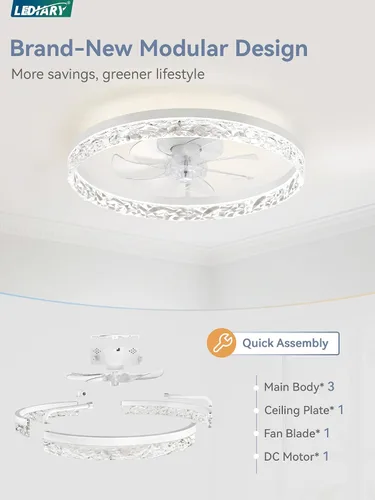 Vista 2 de LEDIARY Ventiladores de techo modernos de 20 pulgadas con luces y control remoto, ventilador de techo regulable de perfil bajo, ventilador de techo