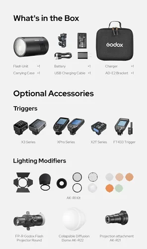 Vista 10 de Godox AD100 Pro II AD100Pro II AD100ProII Flash Strobe, 2.4GHz X System+433Mhz Module/2850mAh Batería/2W LED/10 niveles de brillo/490 Pops