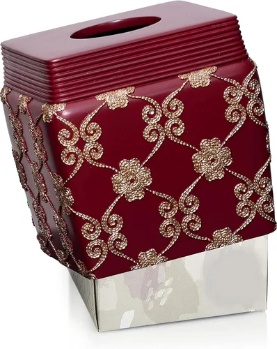 Vista 5 de Popular Bath Caja de pañuelos, colección Vlegant Rosa, Borgoña/Oro