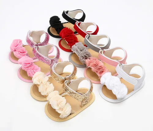 Vista 2 de myppgg Sandalias de verano para niñas pequeñas, antideslizantes, suela suave, pantuflas para bebés, vestido de princesa floral, zapatos