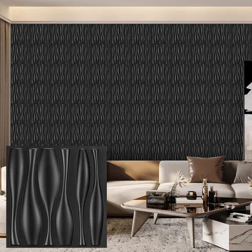 Vista 35 de Heikki Paquete de 30 paneles de pared 3D para decoración de pared interior, paneles de pared con textura de flores de PVC para sala de estar Negro-YJ
