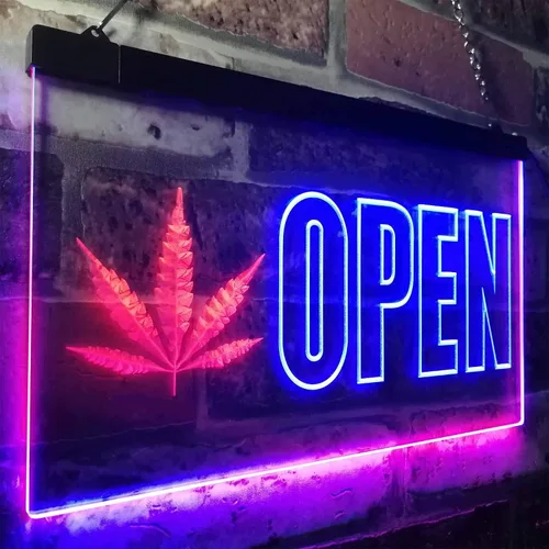 Vista 3 de ADVPRO Open Marijuana Hemp Leaf High Life Dual Color LED Neon Sign Blue & Red 12" x 8.5" st6s32-j0791-br