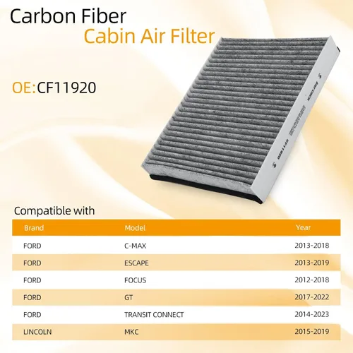 Vista 4 de Filtro de aire de cabina 6043C (CF11920) con carbón activado compatible con Ford C-Max/Escape/Focus/Gt 2013-2018, Transit Connect 2014-2020, Lincoln