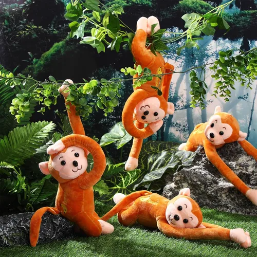 Vista 3 de Paquete de 4 monos de peluche colgantes de 17.8 pulgadas con cierres de gancho y bucle, regalos de juguetes de peluche para adolescentes y adultos