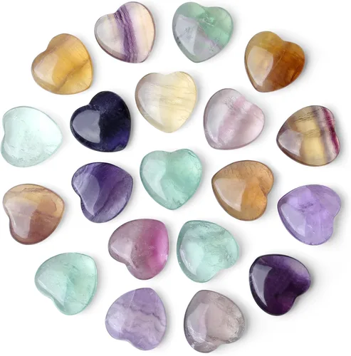 Vista 19 de 20 piezas de cristales de amatista, piedras curativas en forma de corazón, cristal pulido, morado natural, lindo bolsillo pulgar, reiki, juego al