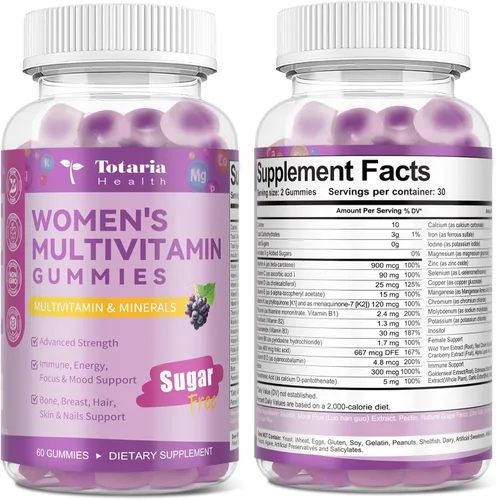 Vista 9 de Totaria Gomitas multivitamínicas sin azúcar para mujeres mayores de 14 años con hierro, inositol, folato, biotina, gomitas multivitamínicas diarias