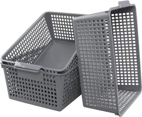 Vista 7 de Paquete de 3 cestas organizadoras grandes, cesta de almacenamiento de plástico (gris)