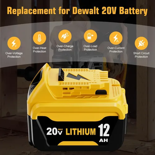 Vista 5 de Reemplazo de batería de 20 voltios y 12.0 Ah para batería Dewalt