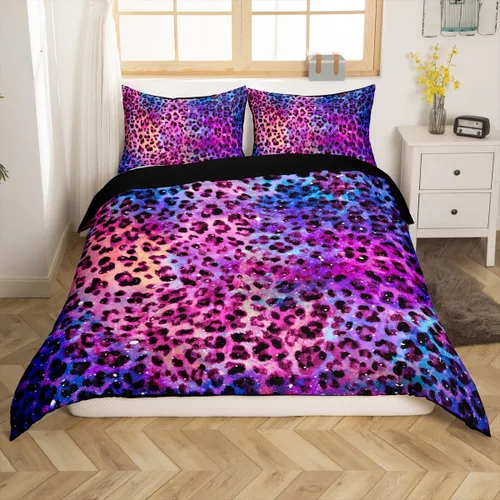 Vista 28 de Feelyou Juego de ropa de cama con estampado de leopardo para niños, tamaño individual, funda de edredón de guepardo safari, funda de edredón de piel
