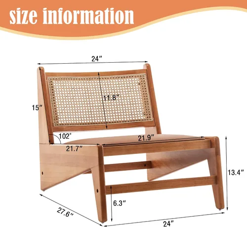 Vista 2 de HAOBO Home Silla de ratán moderna de mediados de siglo para lectura, sala de estar, dormitorio, hogar