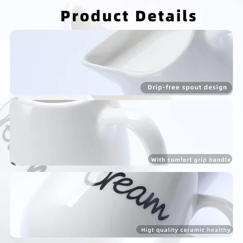 Vista 8 de ONTUBE Crema de porcelana, jarra de crema de leche de cerámica de 12 oz (blanco) Porcelain, 12oz creamer pitcher, white, drip-free, easy-pour