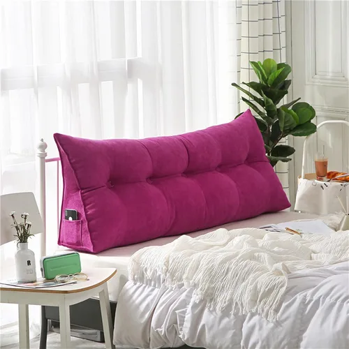 Vista 13 de Almohada grande con respaldo para cabecero, almohada de lectura, soporte de terciopelo, funda extraíble triangular para cama, sofá, cama doble Beige