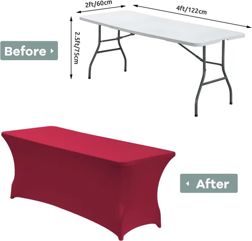 Vista 3 de CWK - Funda de mesa de elastano elástica impermeable de 4 pies para mesas rectangulares - Mantel elástico ajustable para mesas plegables, tela