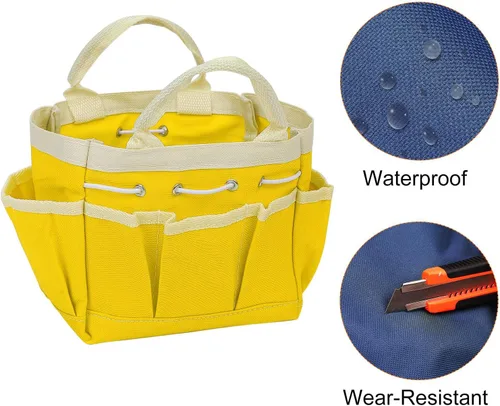 Vista 4 de HARFINGTON Bolsa de herramientas de jardín pequeña de 7.5 x 4 x 5 pulgadas, Oxford impermeable con bolsillos, bolsa de mano de jardín, organizador