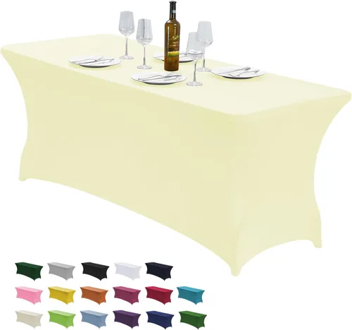 Vista 16 de CWK - Funda de mesa de elastano elástica impermeable de 4 pies para mesas rectangulares - Mantel elástico ajustable para mesas plegables, tela