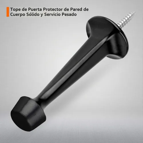Vista 2 de Paquete de 2 topes rígidos sólidos para puerta, protectores de pared resistentes con puntas de goma suave, color negro