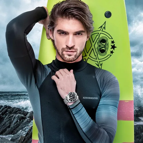 Vista 7 de ADDIESDIVE Quartz Dive Watch for Men Diver 200M Steel Strap Luminous Multicolors Dial Black Blue Green