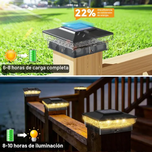 Vista 3 de btfarm Paquete de 8 luces solares para punta de poste al aire libre, 2 modos de color 16 luces LED para postes de valla se ajustan a 4x4 3.5x3.5