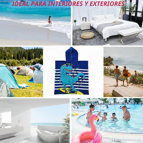 Vista 6 de Toalla de playa de dinosaurio con capucha para niños y niñas de 3 a 10 años con capucha, bata de baño para niños