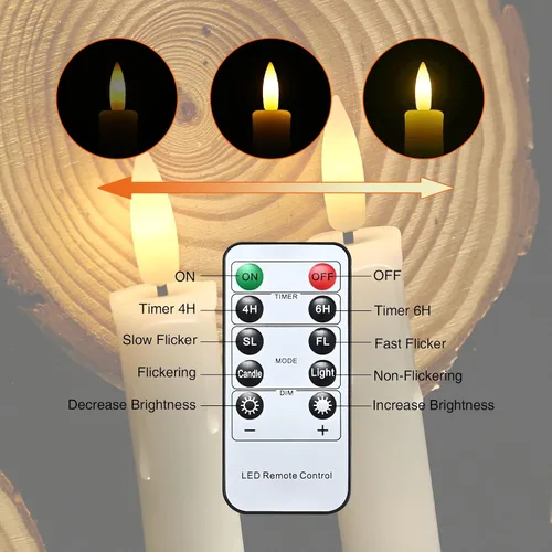Vista 5 de RaceGT Paquete de 6 velas cónicas sin llama, velas de ventana cónicas a pilas con temporizador remoto, candelabros LED parpadeantes sin llama