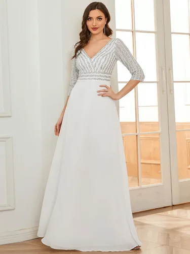 Vista 3 de Ever-Pretty Women's Elegant V-Neck Long Sleeve Sequin Evening Party Dress 0751