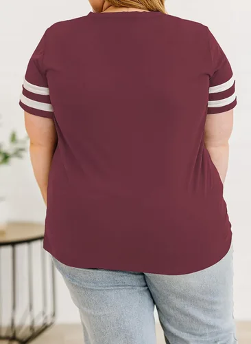 Vista 104 de Eytino Blusas de talla grande para mujer, cuello en V, manga corta, a rayas, casual, holgada, con bolsillo (1X-5X)
