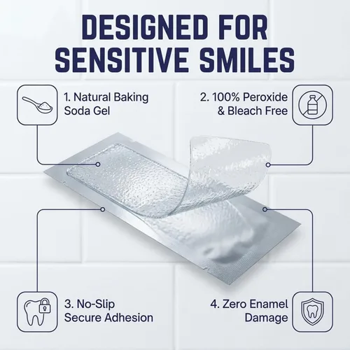 Vista 5 de Tiras blanqueadoras de dientes para dientes sensibles, sin peróxido, 28 unidades 14 días Tiras blanqueadoras de dientes a base de plantas, cuidado
