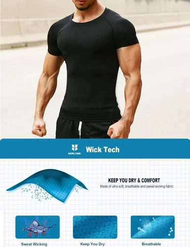 Vista 3 de Paquete de 45 camisas de compresión para hombre manga largacorta atlética clima frío capa base camiseta para entrenamiento deportivo
