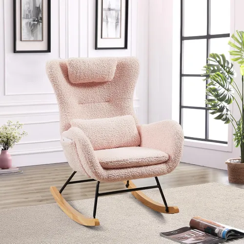 Vista 10 de KEVINSPACE Mecedora moderna, moderna silla ligera tapizada para cuarto de bebé, silla mecedora para guardería, cómoda silla de acento cargada