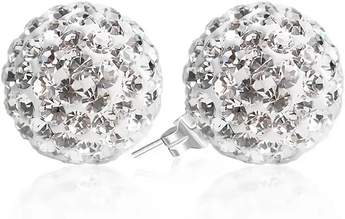 Vista 8 de Aretes de tuerca de plata fina 925 con bola de cristal 8 mm 10 mm
