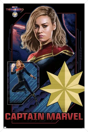 Vista 14 de Trends International Marvel The Marvels - Póster de pared de Capitán Marvel, 14.72 x 22.37 pulgadas, versión enmarcada de madera de granero