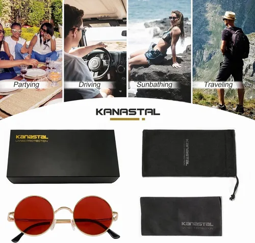 Vista 69 de KANASTAL Gafas de sol redondas polarizadas para mujeres y hombres, estilo hippie con protección UV400