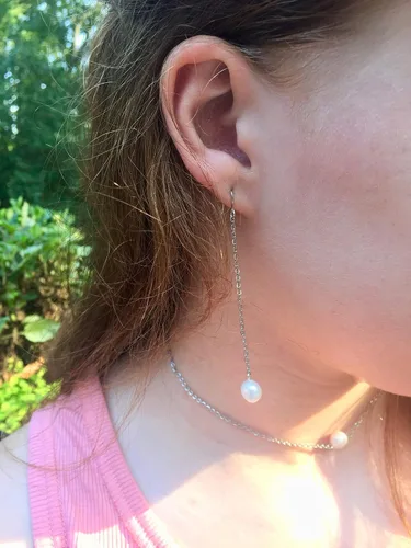 Vista 5 de Silver Chain and Freshwater Pearl Earrings
