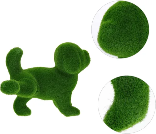 Vista 4 de Yardwe Cachorro flocado Artificiales para decoración verde Accesorios para el hogar Decoración de perro flocado Estatua de jardín Estatua de perro
