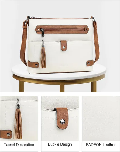 Vista 4 de FADEON Bolsos cruzados grandes para mujer, bolso cruzado de cuero de diseñador, bolso de hombro con múltiples bolsillos