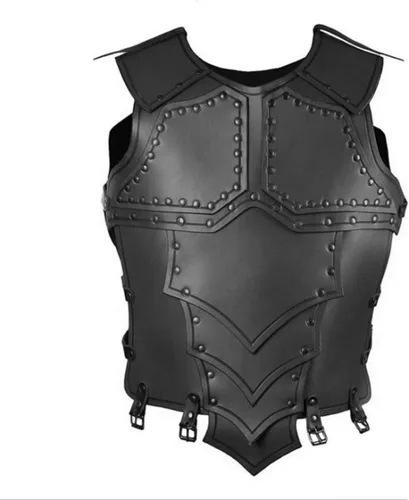 Vista 3 de dPois Knight Dark Rogue Armor armadura de esgrima ecuestre de piel sintética para disfraz medieval de Halloween
