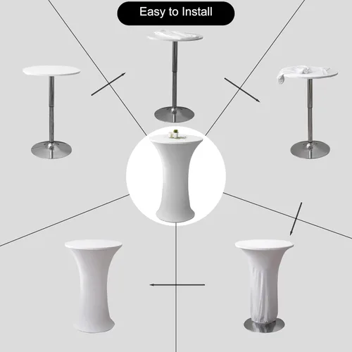 Vista 5 de Mantel redondo de 24x43 pulgadas de elastano para cóctel, mantel elástico negro ajustable para mesa alta de bar, cubierta de mesa circular ajustable