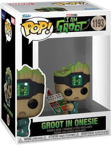 Vista 2 de POP Marvel: I Am Groot - Groot in Onesie con libro Funko figura de vinilo (paquete con funda protectora de caja compatible), multicolor, 3.75