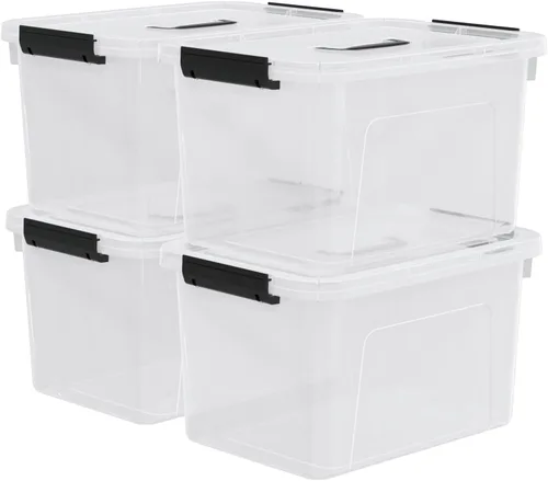 Vista 11 de Quickquick - Contenedor de plástico transparente de 12 cuartos de galón con asa, 4 paquetes Contenedores organizadores de plástico con tapas