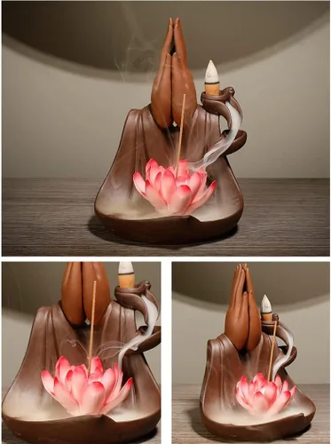 Vista 3 de Zen Ornaments - Quemadores de incienso de mano de Buda Retorno, soporte para quemador de incienso de estatua de loto, decoración del hogar