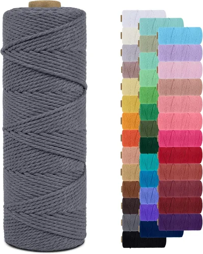 Vista 29 de Cordón de macramé de 0.079 pulgadas, cuerda de algodón natural de 109 yardas, hilo de cuerda de macramé para manualidades, ganchos de pared